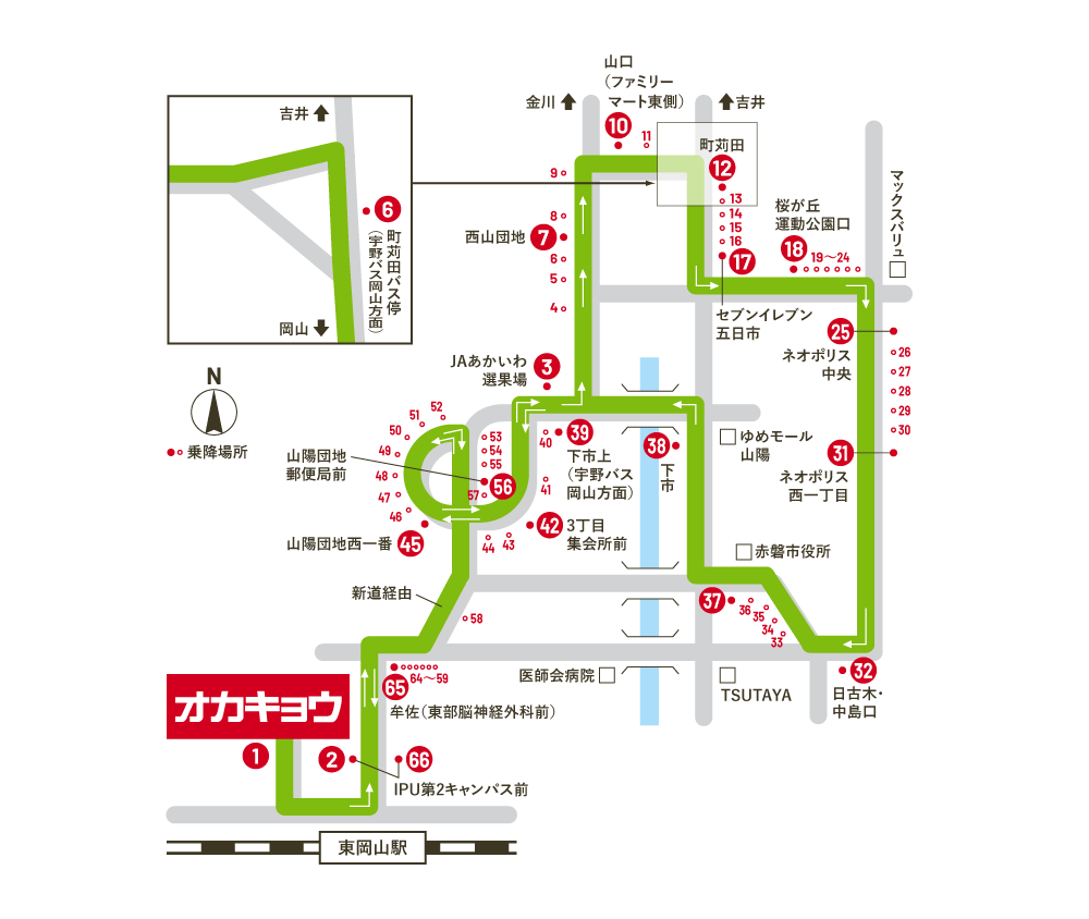 赤磐市方面バスマップ