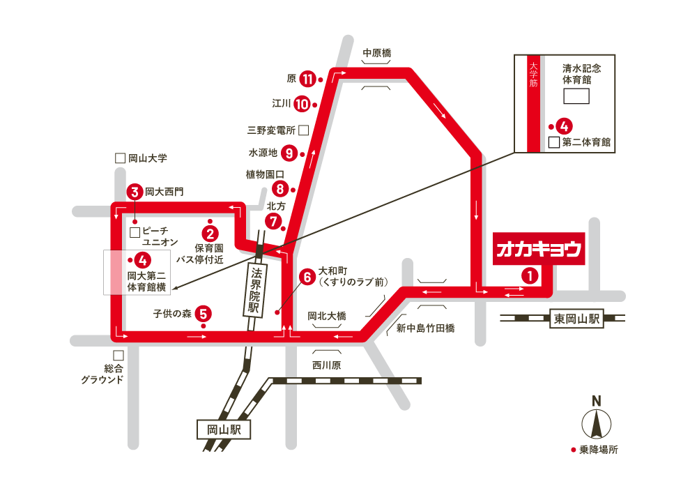 岡大・理大方面バスマップ